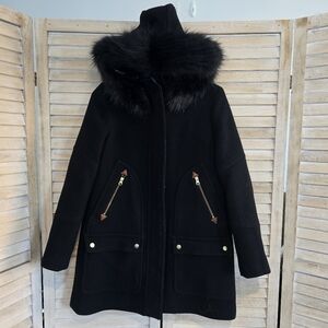 J. Crew Chateau Parka Italian Stadium-Cloth Wool Coat Black Size 6